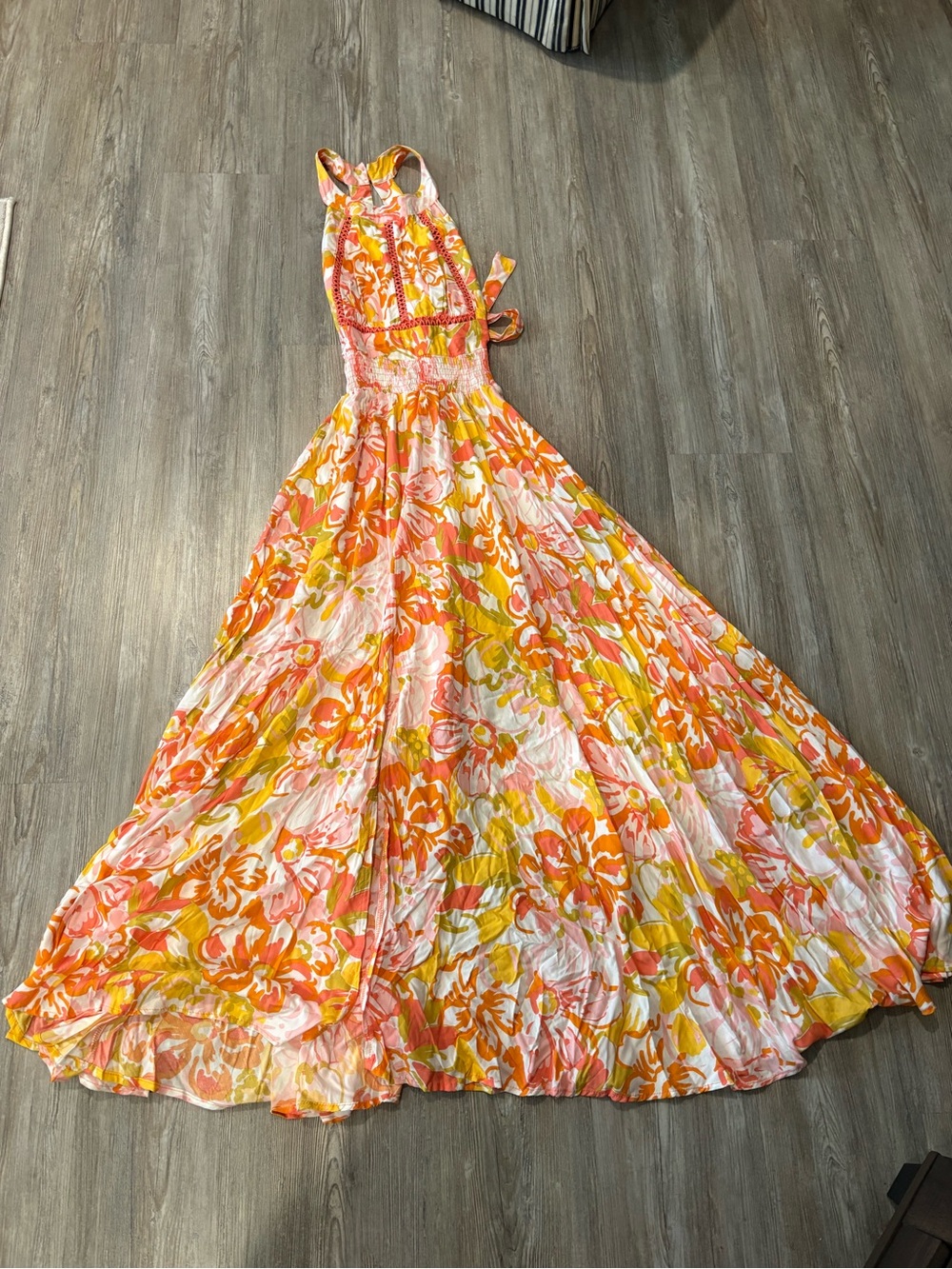 Anthropologie Abel The Label Floral Halter Maxi Dress in Orange and Pink size XS